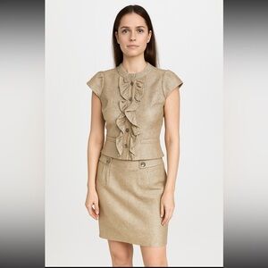 Classiques‎ Entier Skirt Suit Set Ruffle Jacket Metallic Gold Career